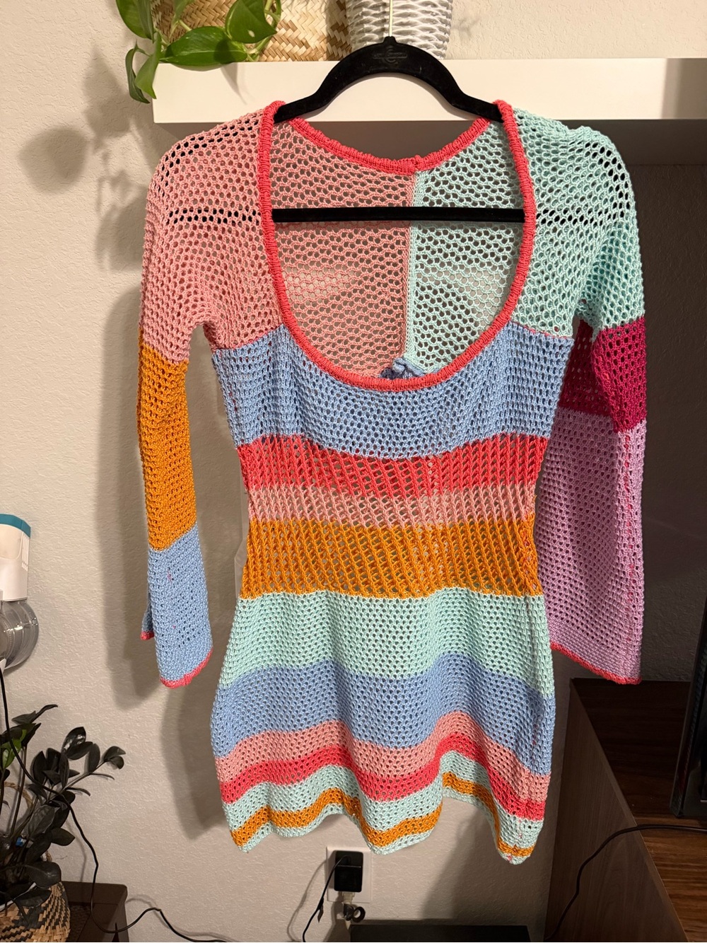 Crochet Multicolor Striped Open Knit Dress